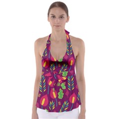 Tropical Flowers On Deep Magenta Babydoll Tankini Top by mccallacoulture