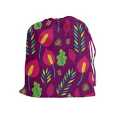 Tropical Flowers On Deep Magenta Drawstring Pouch (xl) by mccallacoulture