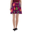 Tropical Flowers on Deep Magenta A-Line Pocket Skirt View2