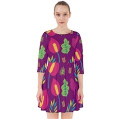 Tropical Flowers On Deep Magenta Smock Dress by mccallacoulture