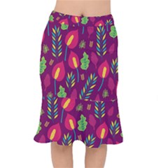 Tropical Flowers On Deep Magenta Short Mermaid Skirt by mccallacoulture