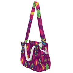 Tropical Flowers On Deep Magenta Rope Handles Shoulder Strap Bag by mccallacoulture