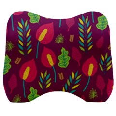 Tropical Flowers On Deep Magenta Velour Head Support Cushion