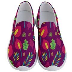 Tropical Flowers On Deep Magenta Men s Lightweight Slip Ons