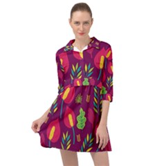 Tropical Flowers On Deep Magenta Mini Skater Shirt Dress by mccallacoulture