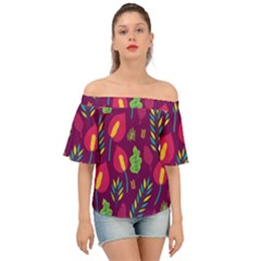 Tropical Flowers On Deep Magenta Off Shoulder Short Sleeve Top by mccallacoulture