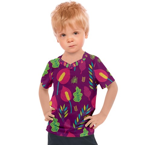 Tropical Flowers On Deep Magenta Kids  Sports Tee by mccallacoulture