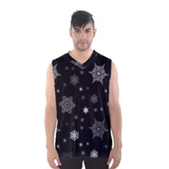 Christmas Snowflake Seamless Pattern With Tiled Falling Snow Men s Basketball Tank Top by Vaneshart