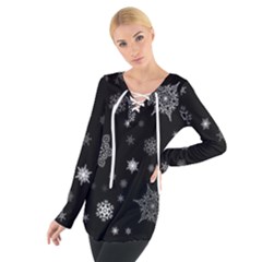 Christmas Snowflake Seamless Pattern With Tiled Falling Snow Tie Up Tee by Vaneshart