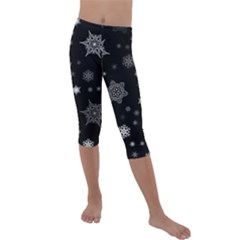 Christmas Snowflake Seamless Pattern With Tiled Falling Snow Kids  Lightweight Velour Capri Leggings  by Vaneshart