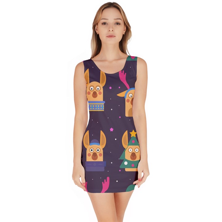 Funny Christmas Pattern With Reindeers Bodycon Dress