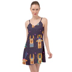 Funny Christmas Pattern With Reindeers Summer Time Chiffon Dress by Vaneshart