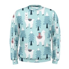 Christmas Tree Cute Lama With Gift Boxes Seamless Pattern Men s Sweatshirt by Vaneshart