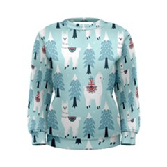 Christmas Tree Cute Lama With Gift Boxes Seamless Pattern Women s Sweatshirt by Vaneshart