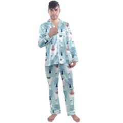 Christmas Tree Cute Lama With Gift Boxes Seamless Pattern Men s Satin Pajamas Long Pants Set by Vaneshart