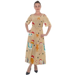 Funny Christmas Pattern Background Shoulder Straps Boho Maxi Dress  by Vaneshart