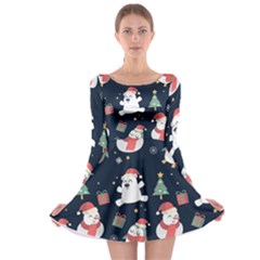 Colourful Funny Christmas Pattern Long Sleeve Skater Dress by Vaneshart