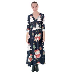 Colourful Funny Christmas Pattern Button Up Maxi Dress by Vaneshart