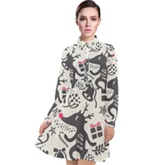 Hand Drawn Pattern Christmas Long Sleeve Chiffon Shirt Dress by Vaneshart