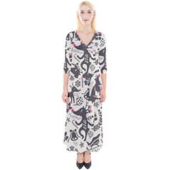 Hand Drawn Pattern Christmas Quarter Sleeve Wrap Maxi Dress by Vaneshart