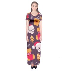 Pattern Christmas Funny Short Sleeve Maxi Dress