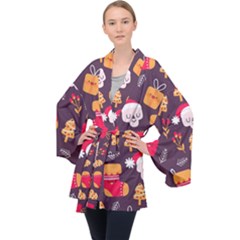 Pattern Christmas Funny Long Sleeve Velvet Kimono 