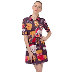 Pattern Christmas Funny Belted Shirt Dress