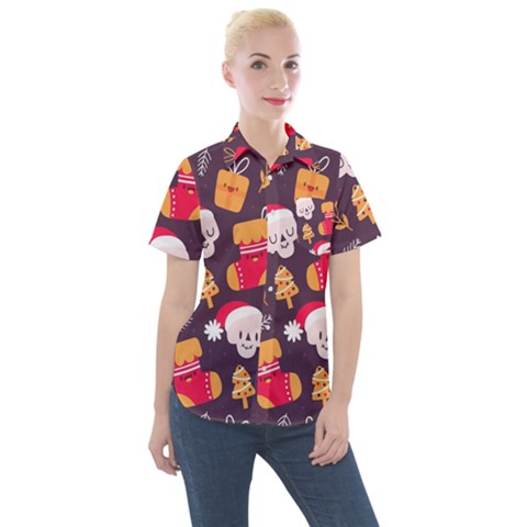 Pattern Christmas Funny Women s Short Sleeve Pocket Shirt by Vaneshart