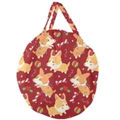 Colorful Funny Christmas Pattern Dog Puppy Giant Round Zipper Tote by Vaneshart