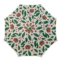 Christmas Seamless Pattern With Holly Red Gift Box Golf Umbrellas by Vaneshart