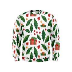 Christmas Seamless Pattern With Holly Red Gift Box Kids  Sweatshirt by Vaneshart