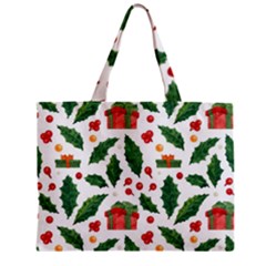 Christmas Seamless Pattern With Holly Red Gift Box Zipper Mini Tote Bag by Vaneshart