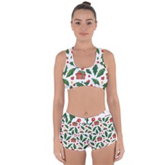 Christmas Seamless Pattern With Holly Red Gift Box Racerback Boyleg Bikini Set by Vaneshart