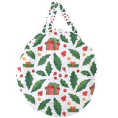 Christmas Seamless Pattern With Holly Red Gift Box Giant Round Zipper Tote by Vaneshart