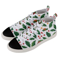 Christmas Seamless Pattern With Holly Red Gift Box Men s Mid-top Canvas Sneakers by Vaneshart