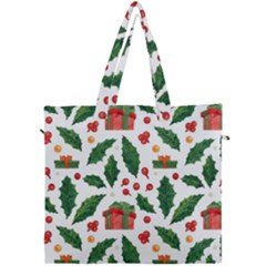 Christmas Seamless Pattern With Holly Red Gift Box Canvas Travel Bag by Vaneshart