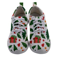 Christmas Seamless Pattern With Holly Red Gift Box Women Athletic Shoes by Vaneshart