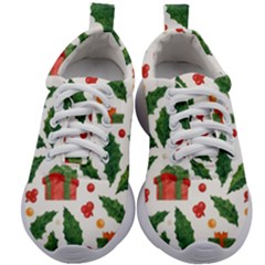 Christmas Seamless Pattern With Holly Red Gift Box Kids Athletic Shoes by Vaneshart