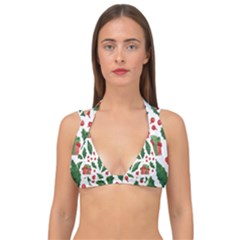 Christmas Seamless Pattern With Holly Red Gift Box Double Strap Halter Bikini Top by Vaneshart