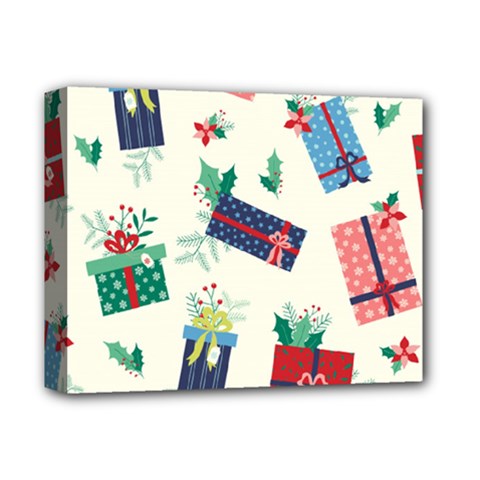 Christmas Gifts Pattern With Flowers Leaves Deluxe Canvas 14  X 11  (stretched)