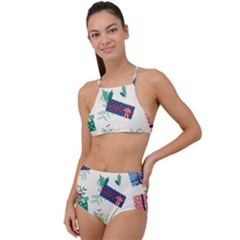 Christmas Gifts Pattern With Flowers Leaves High Waist Tankini Set by Vaneshart