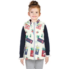 Christmas Gifts Pattern With Flowers Leaves Kids  Hooded Puffer Vest by Vaneshart