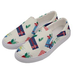 Christmas Gifts Pattern With Flowers Leaves Men s Canvas Slip Ons by Vaneshart