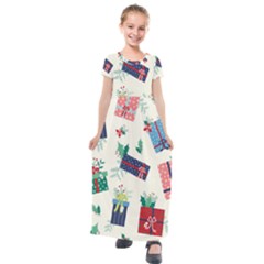 Christmas Gifts Pattern With Flowers Leaves Kids  Short Sleeve Maxi Dress by Vaneshart