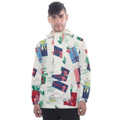 Christmas Gifts Pattern With Flowers Leaves Men s Front Pocket Pullover Windbreaker by Vaneshart