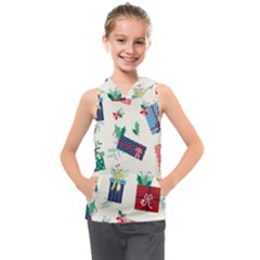 Christmas Gifts Pattern With Flowers Leaves Kids  Sleeveless Hoodie by Vaneshart