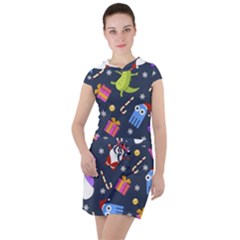 Colorful Funny Christmas Pattern Drawstring Hooded Dress by Vaneshart