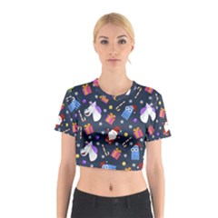 Colorful Funny Christmas Pattern Cotton Crop Top by Vaneshart