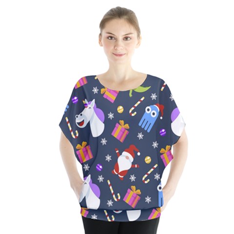 Colorful Funny Christmas Pattern Batwing Chiffon Blouse by Vaneshart