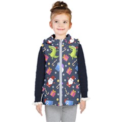 Colorful Funny Christmas Pattern Kids  Hooded Puffer Vest by Vaneshart